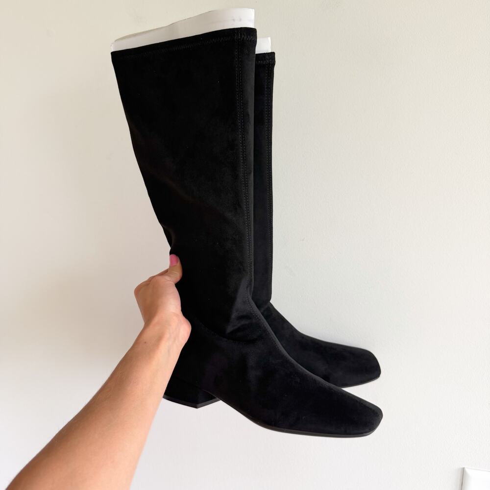 Aerosoles Nana Faux Suede Square Toe Knee High Boots Black 9M NEW - Picture 6 of 9
